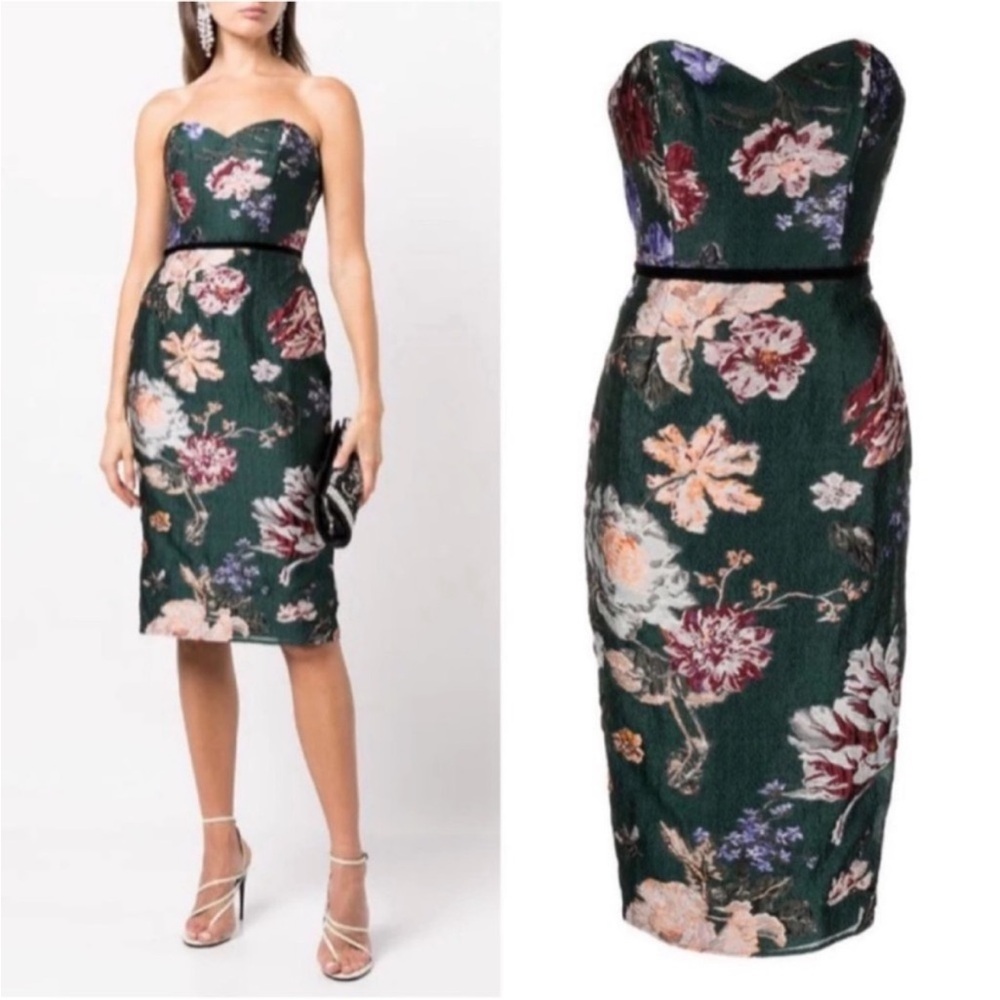 Marchesa Notte Strapless Floral Midi Dress size 12 - Picture 3 of 9